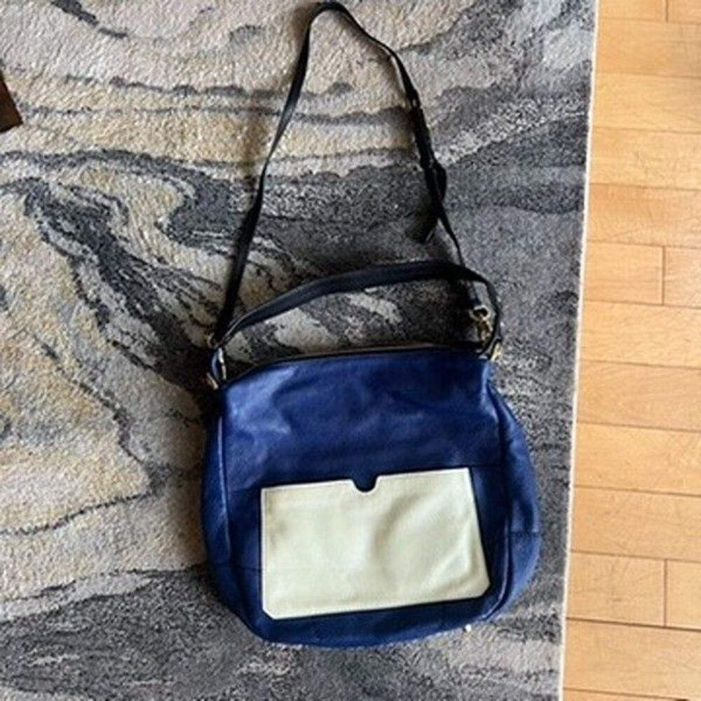 orYANY Adele Hobo Pebbled Leather Royal Blue Off White Shoulder Bag Womens